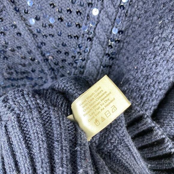 Boston Proper Size Medium Cable Knit Sequin Embellished Sweater Navy Blue - Picture 5 of 5